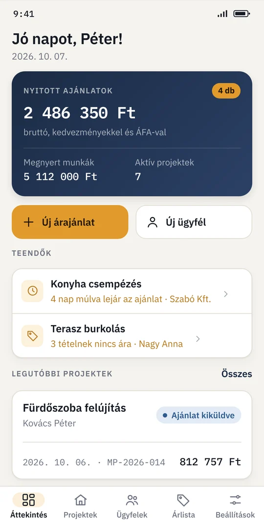 Áttekintés: nyitott ajánlatok értéke és teendők