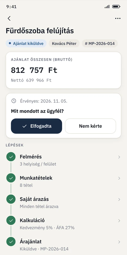Projekt: lépések és az ügyfél válasza