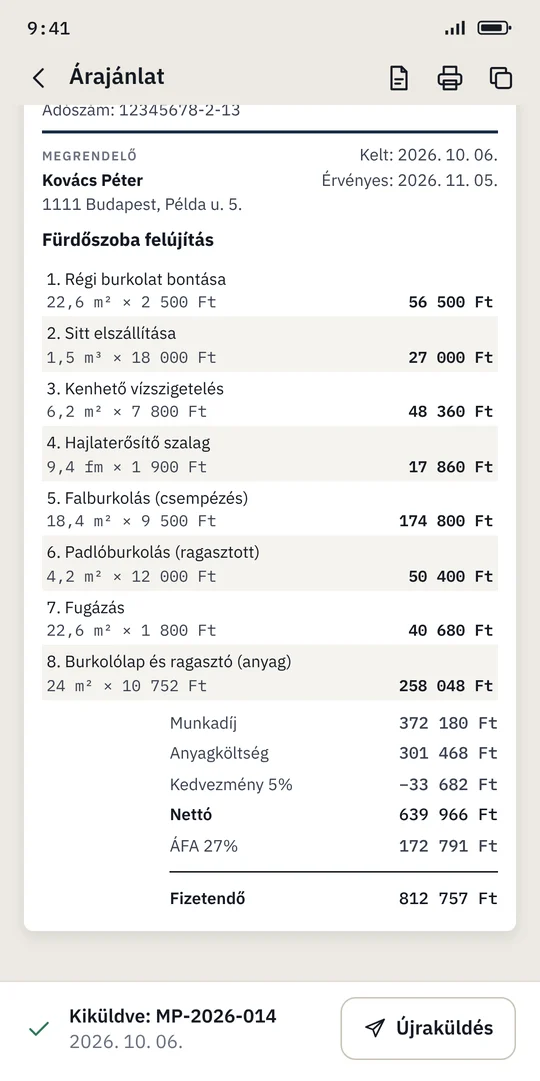 Árajánlat PDF előnézet