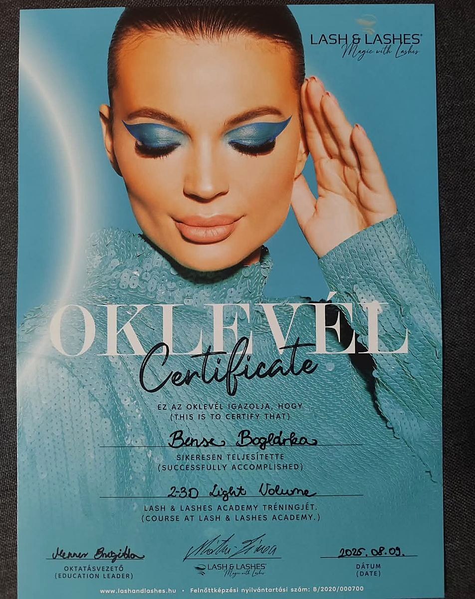 Oklevél – Lash & Lashes Academy tréning