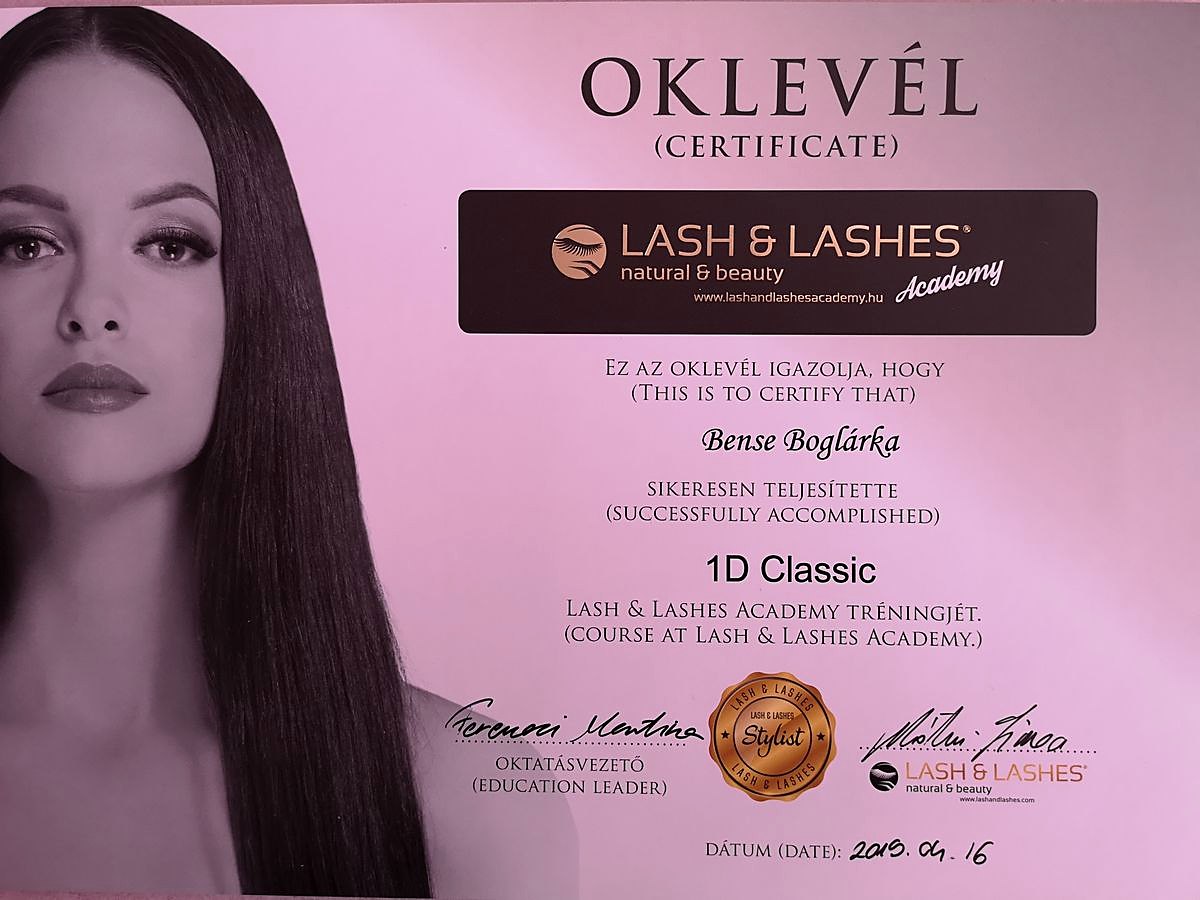 Oklevél – Lash & Lashes 1D Classic