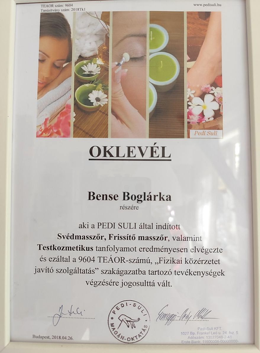 Oklevél – Pedi Suli tanfolyam