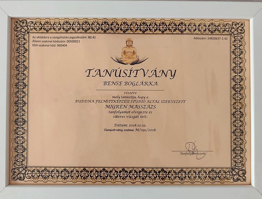 Szakmai tanúsítvány – Bense Boglárka