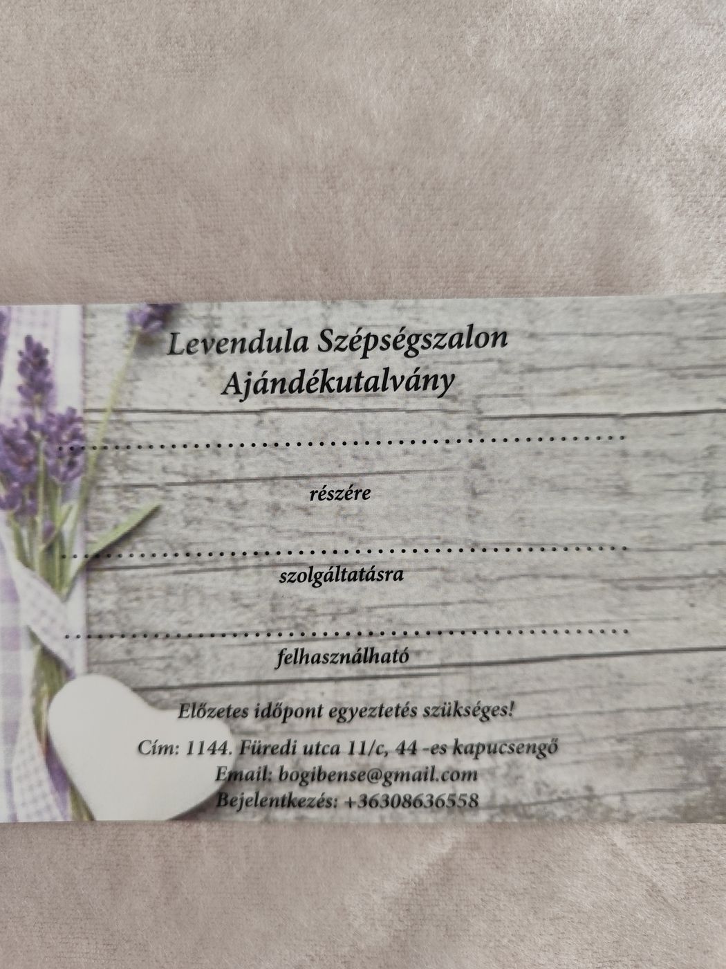 Levendula Szépségszalon ajándékutalvány